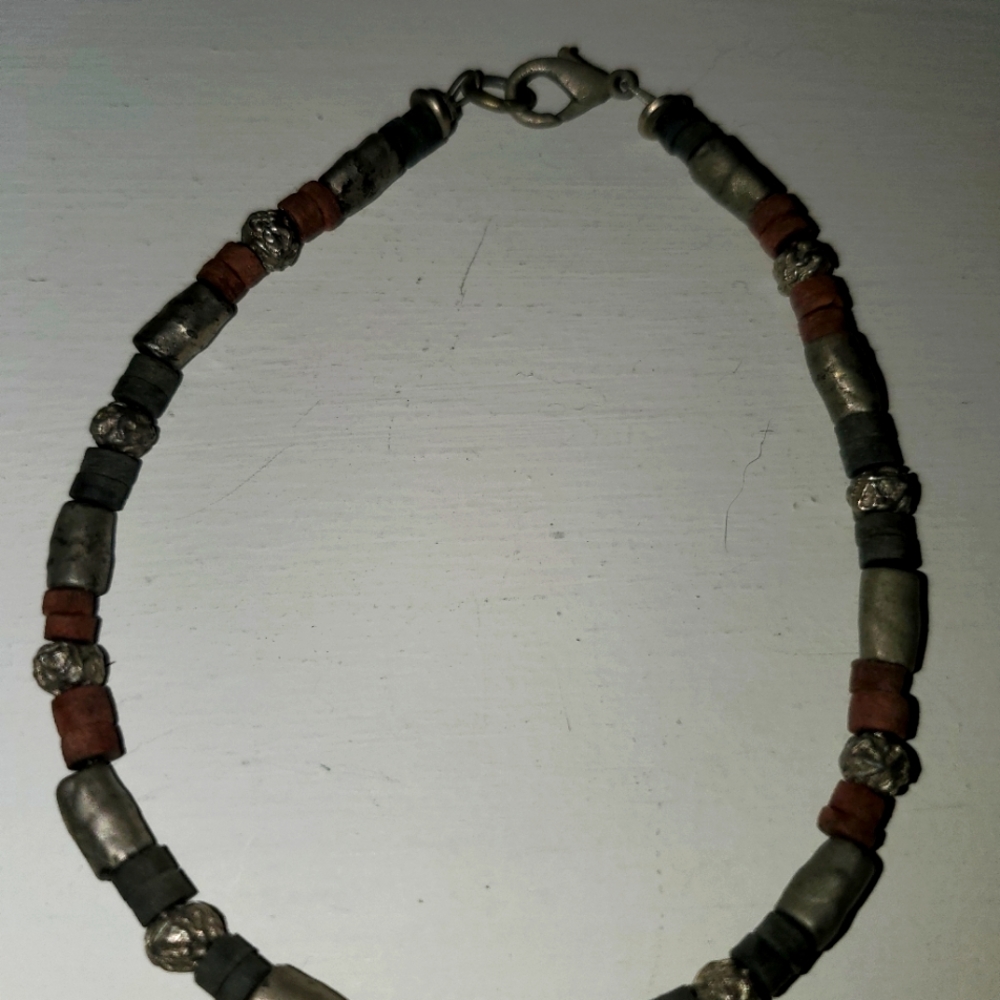 Silver Metal and Brown Stone Bracelet